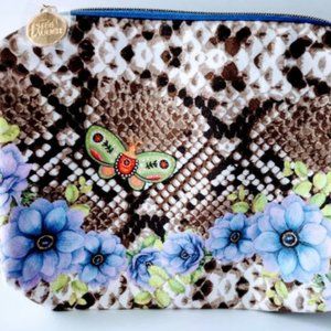 ESTEE LAUDER COSMETIC Bag Snakeskin Butterfly Design Gold Zipper Silky Inside